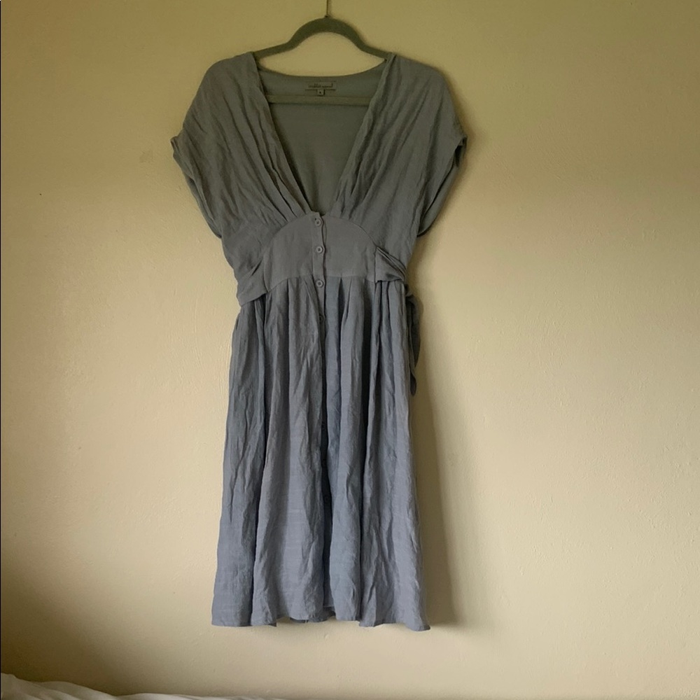 Blue Casual Midi Sundress with Plunge Neckline